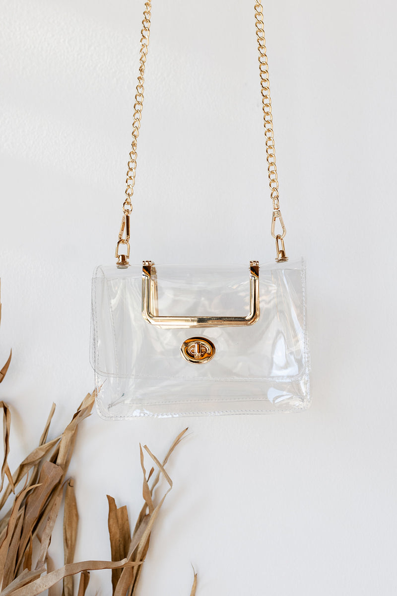 mode, clear bag gold handles
