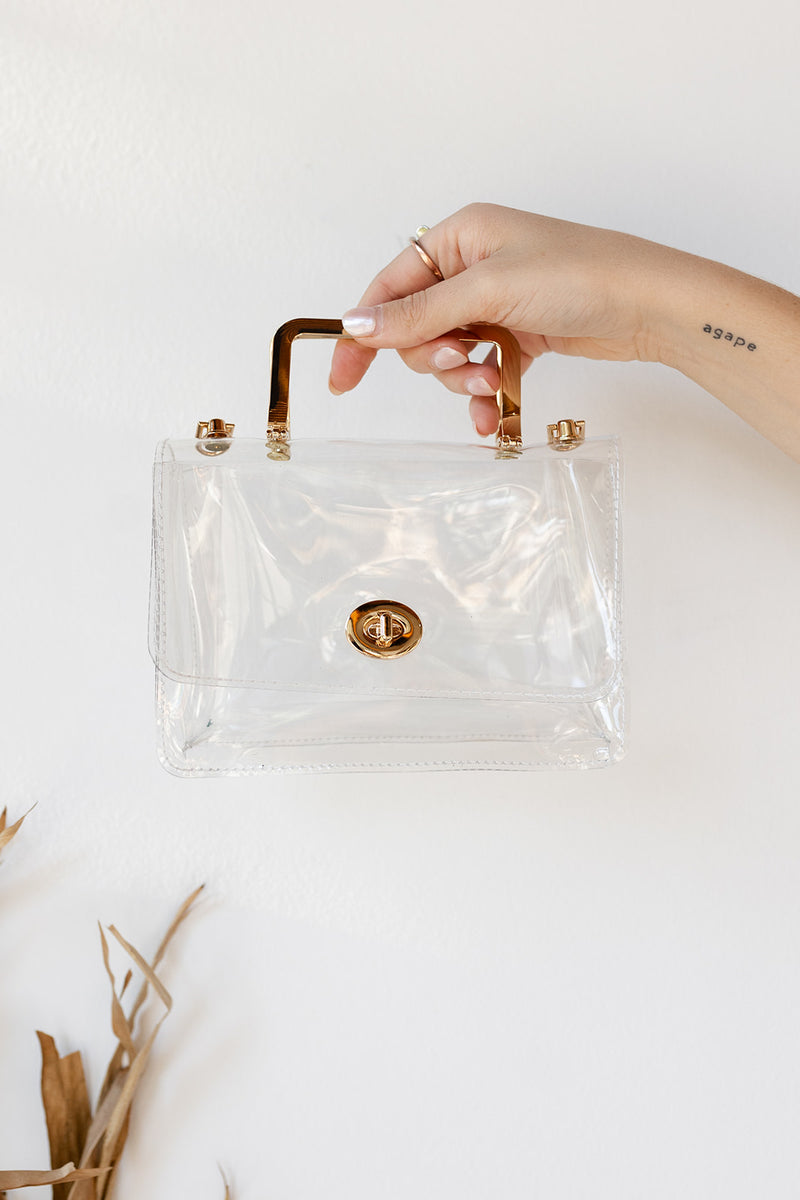 mode, clear bag gold handles