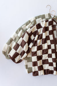 mode, checkmate cardigan