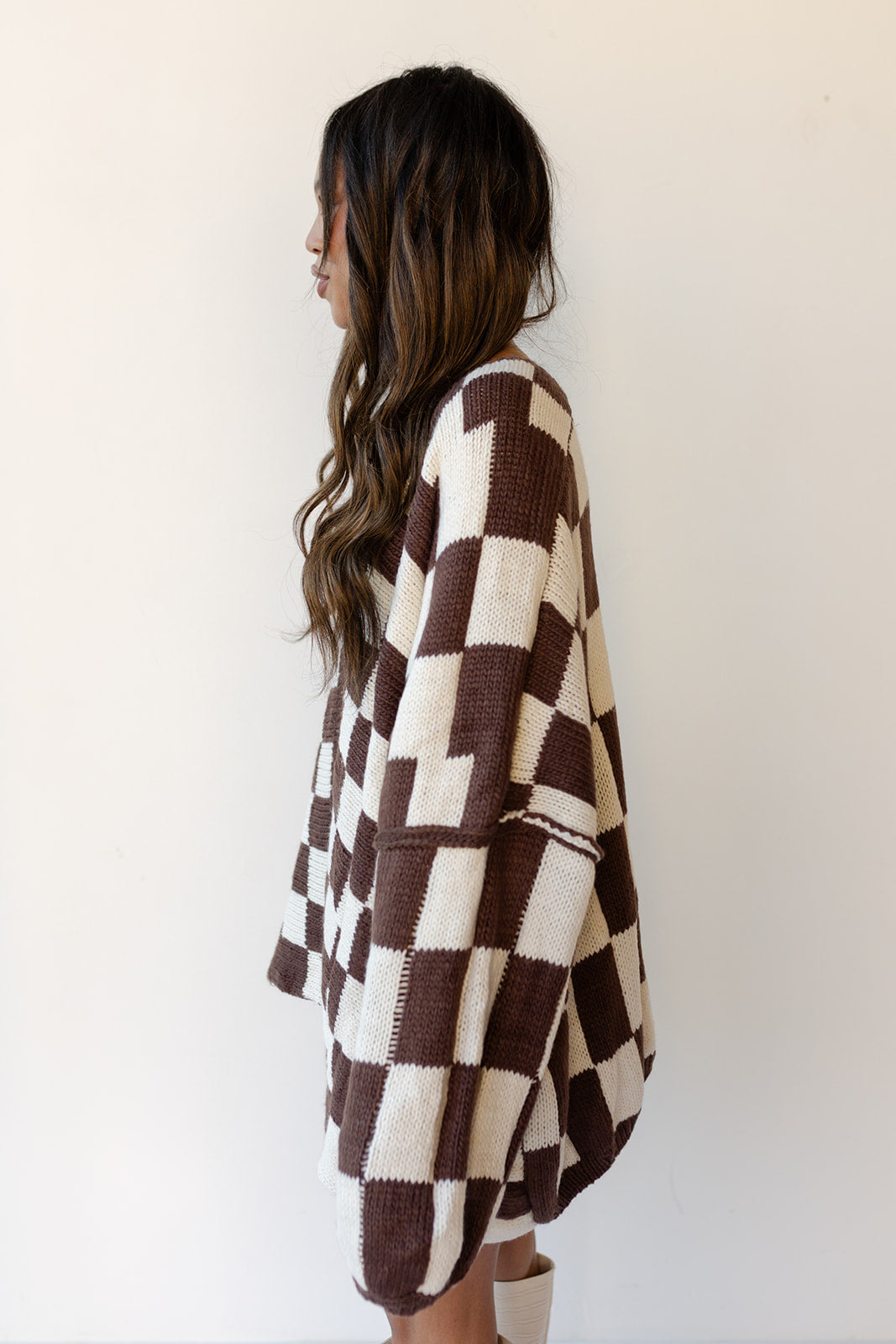 mode, checkmate cardigan