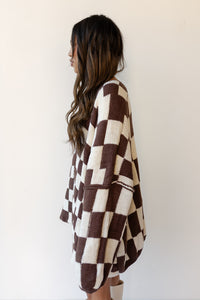mode, checkmate cardigan