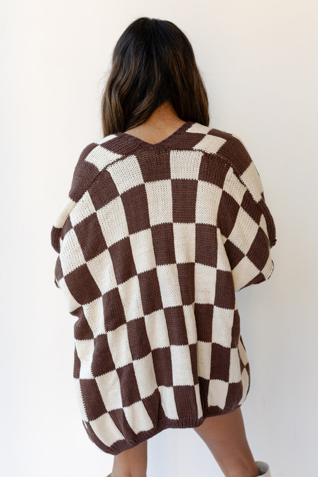 mode, checkmate cardigan
