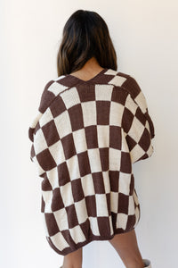 mode, checkmate cardigan
