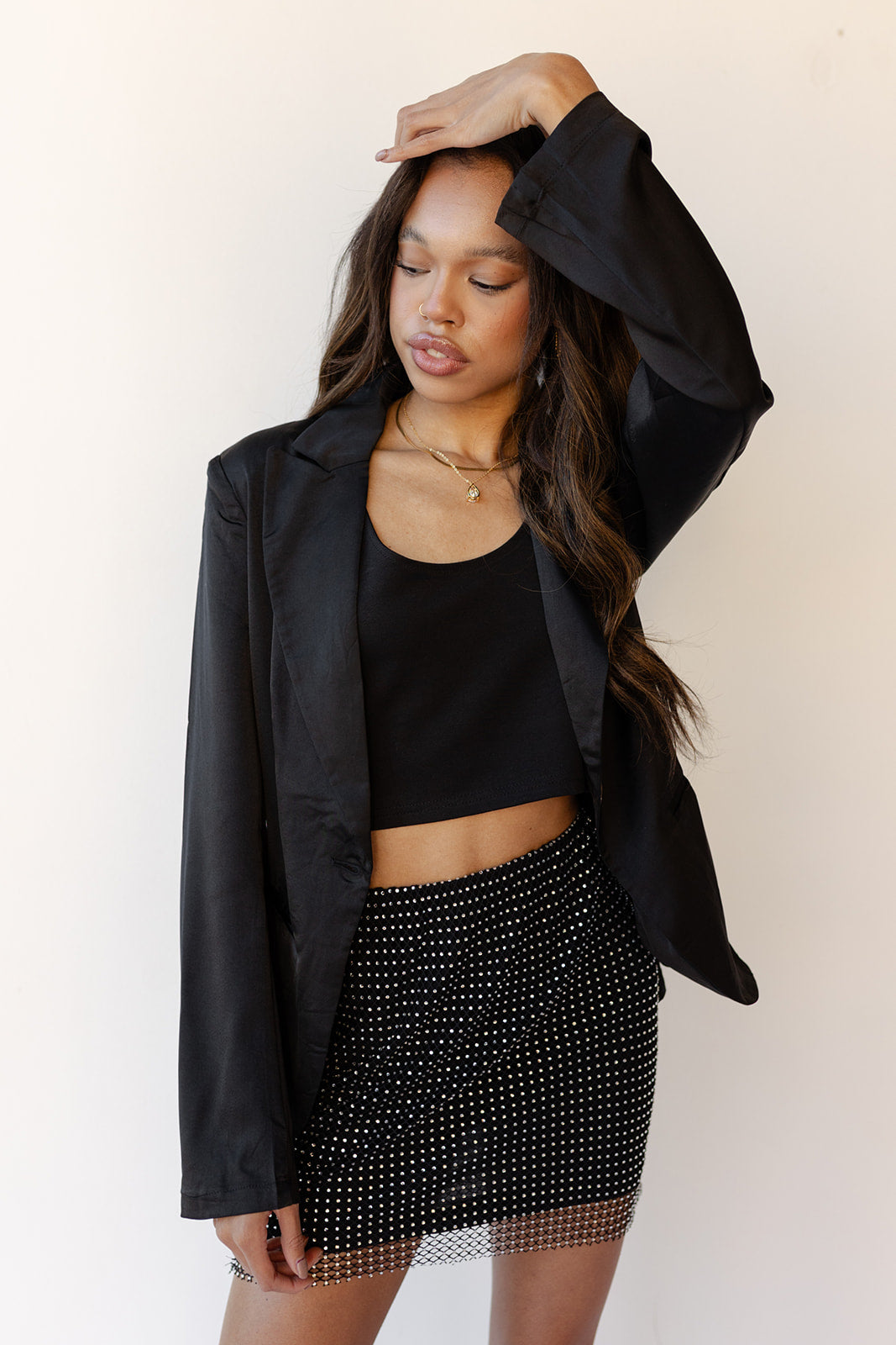 mode, satin blazer quest