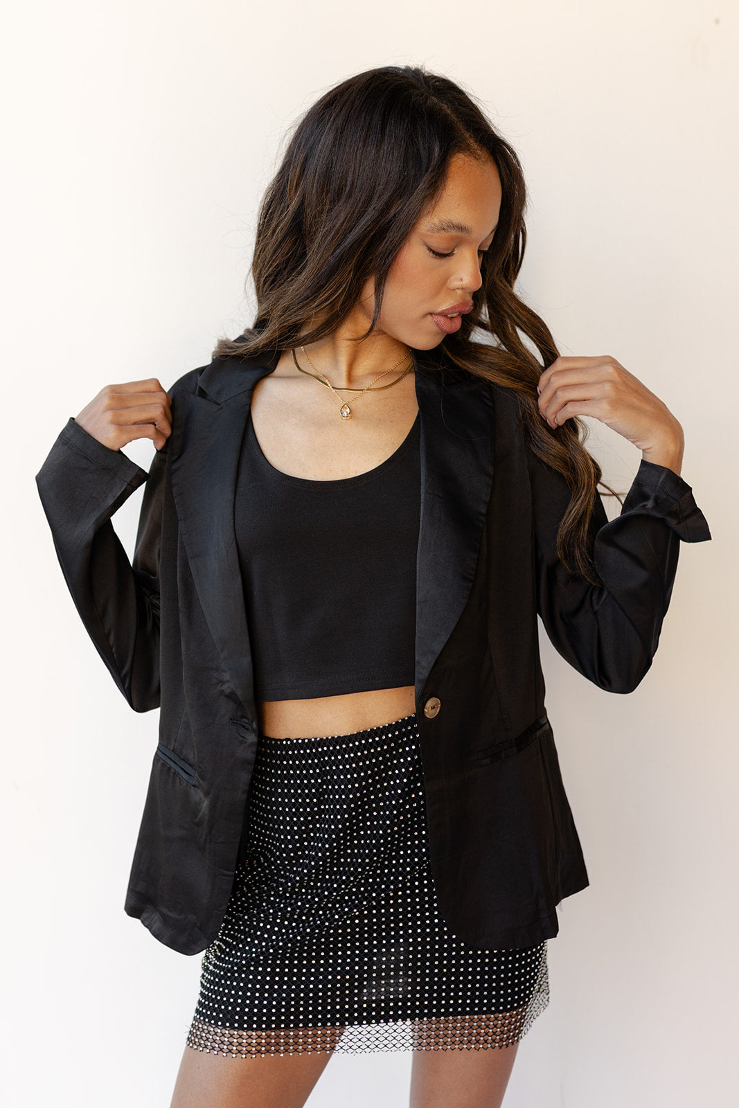 mode, satin blazer quest