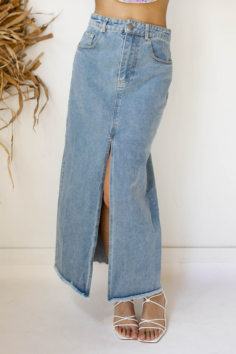mode, mendoza denim skirt