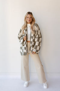 mode, checkmate cardigan