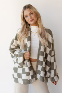 mode, checkmate cardigan