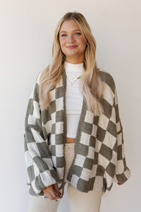 mode, checkmate cardigan