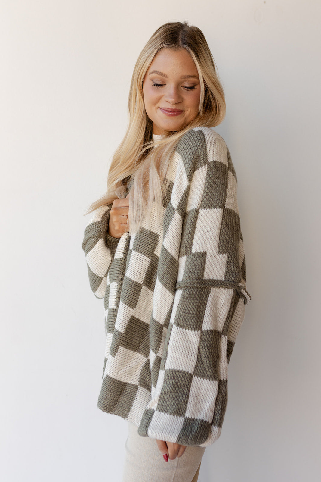 mode, checkmate cardigan