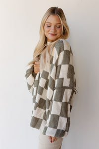 mode, checkmate cardigan