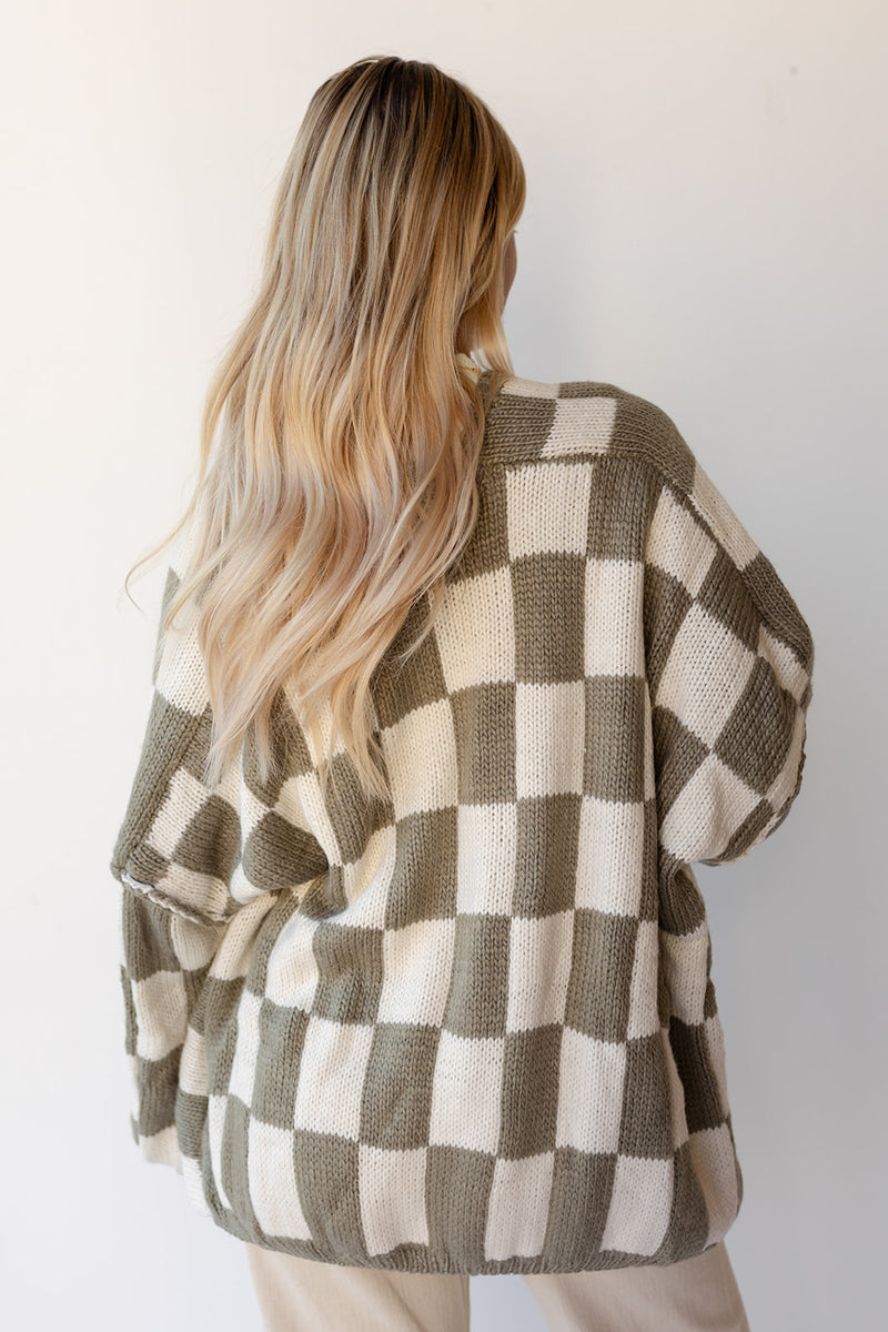 mode, checkmate cardigan
