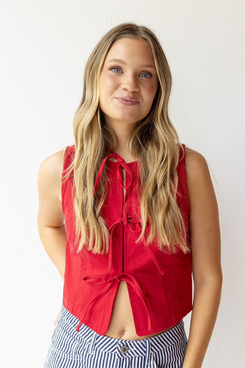 becca denim tie vest