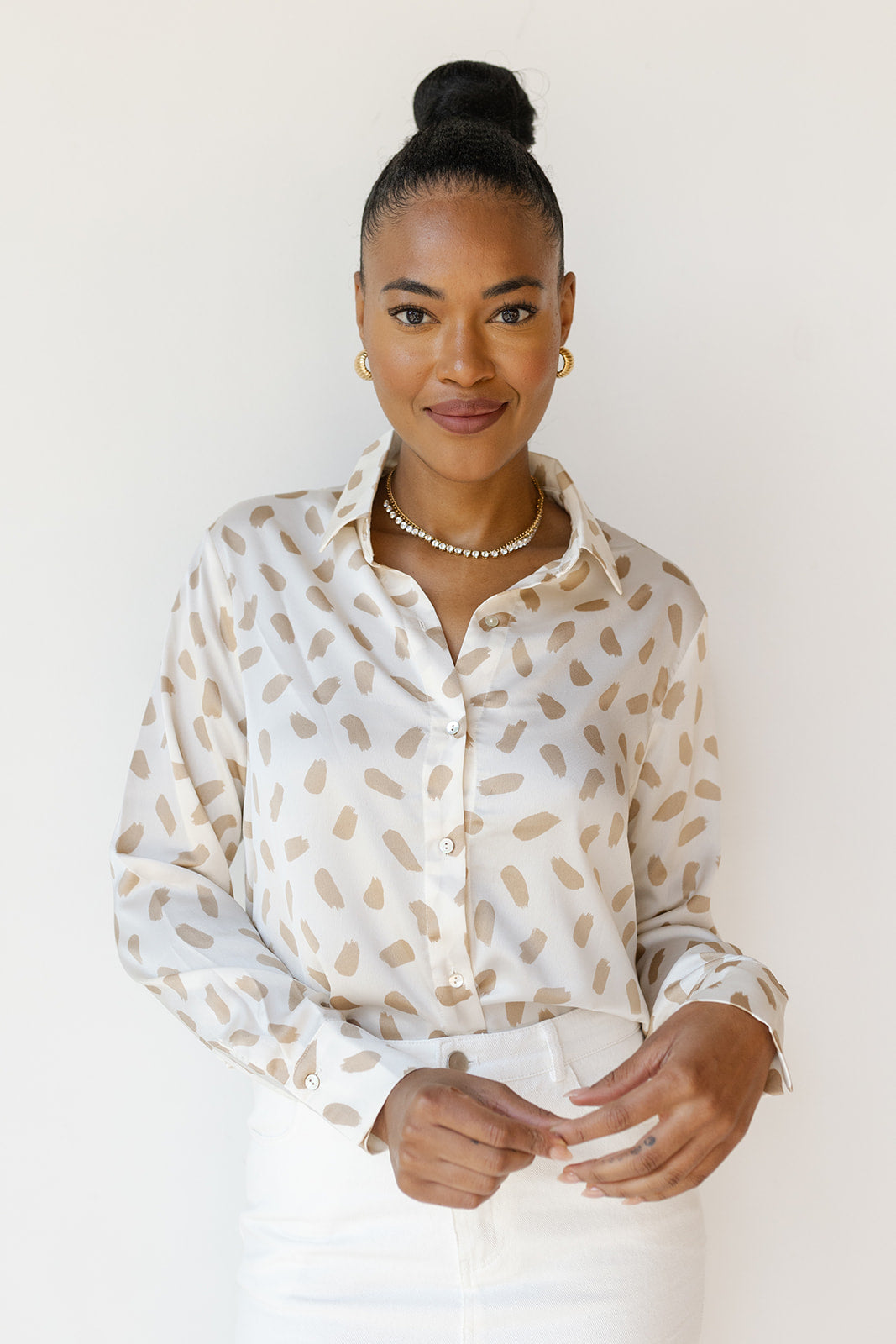 mode, stella satin leopard blouse