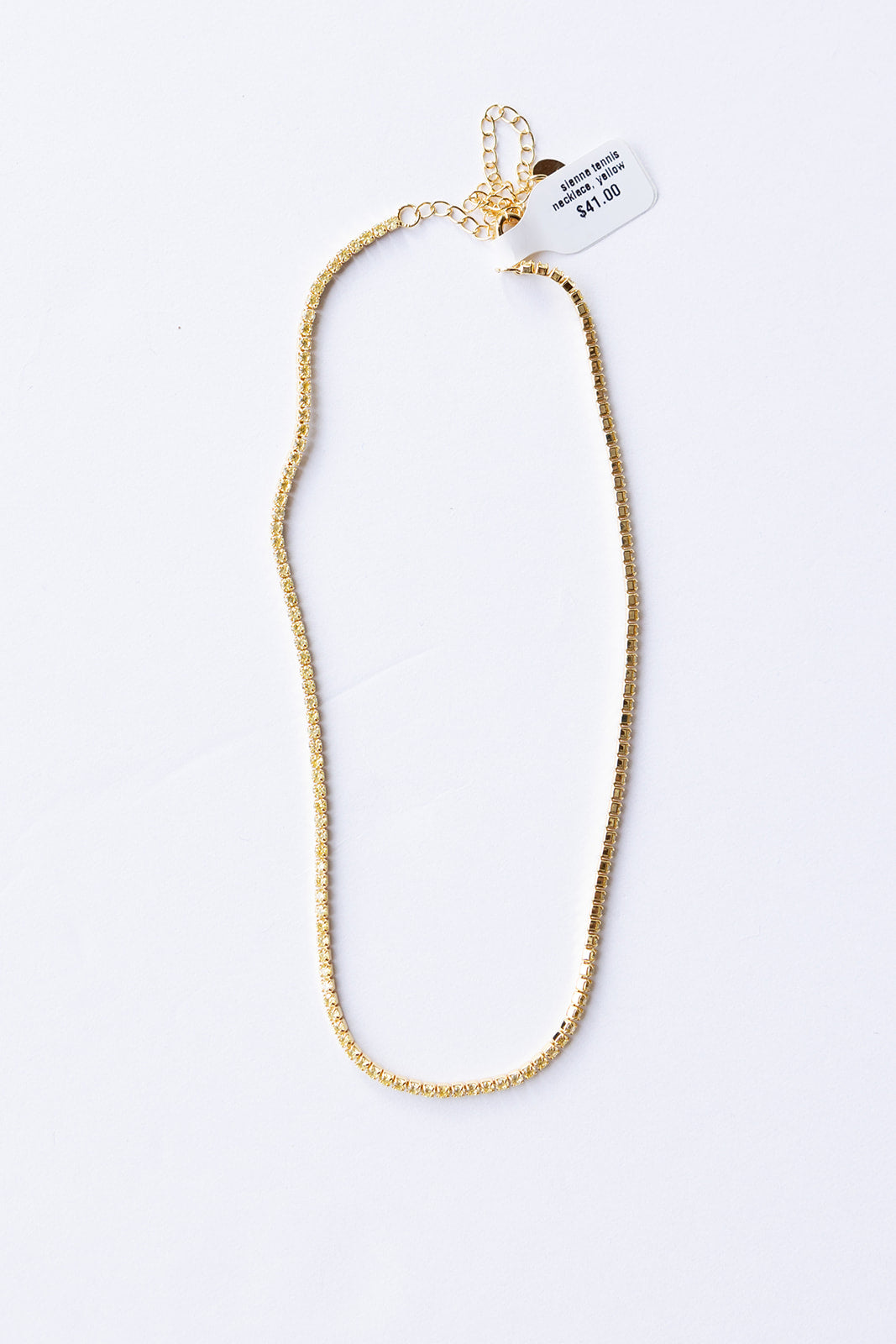 mode, sienna tennis necklace, yellow