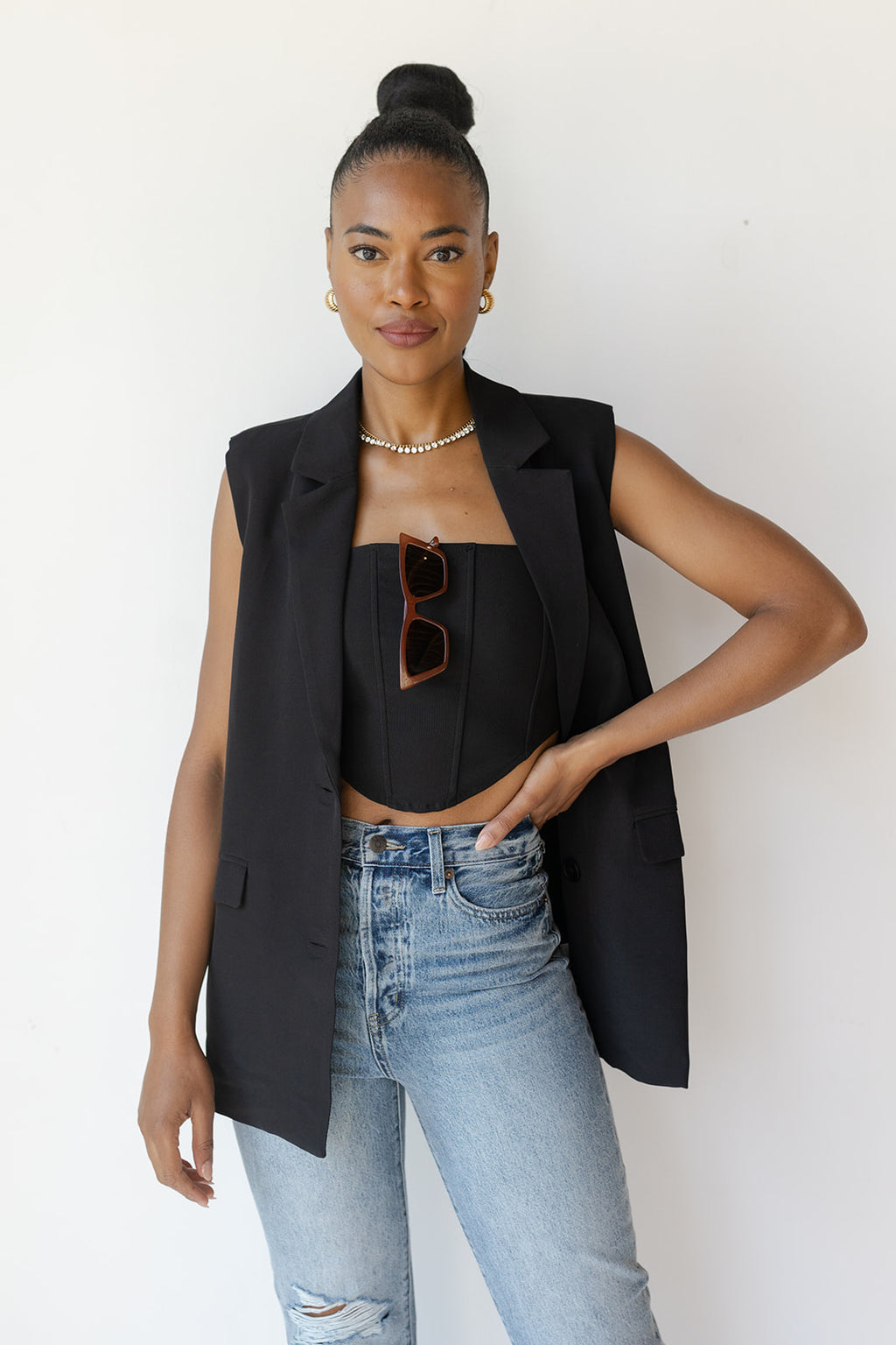 mode, saylor sleeveless blazer vest