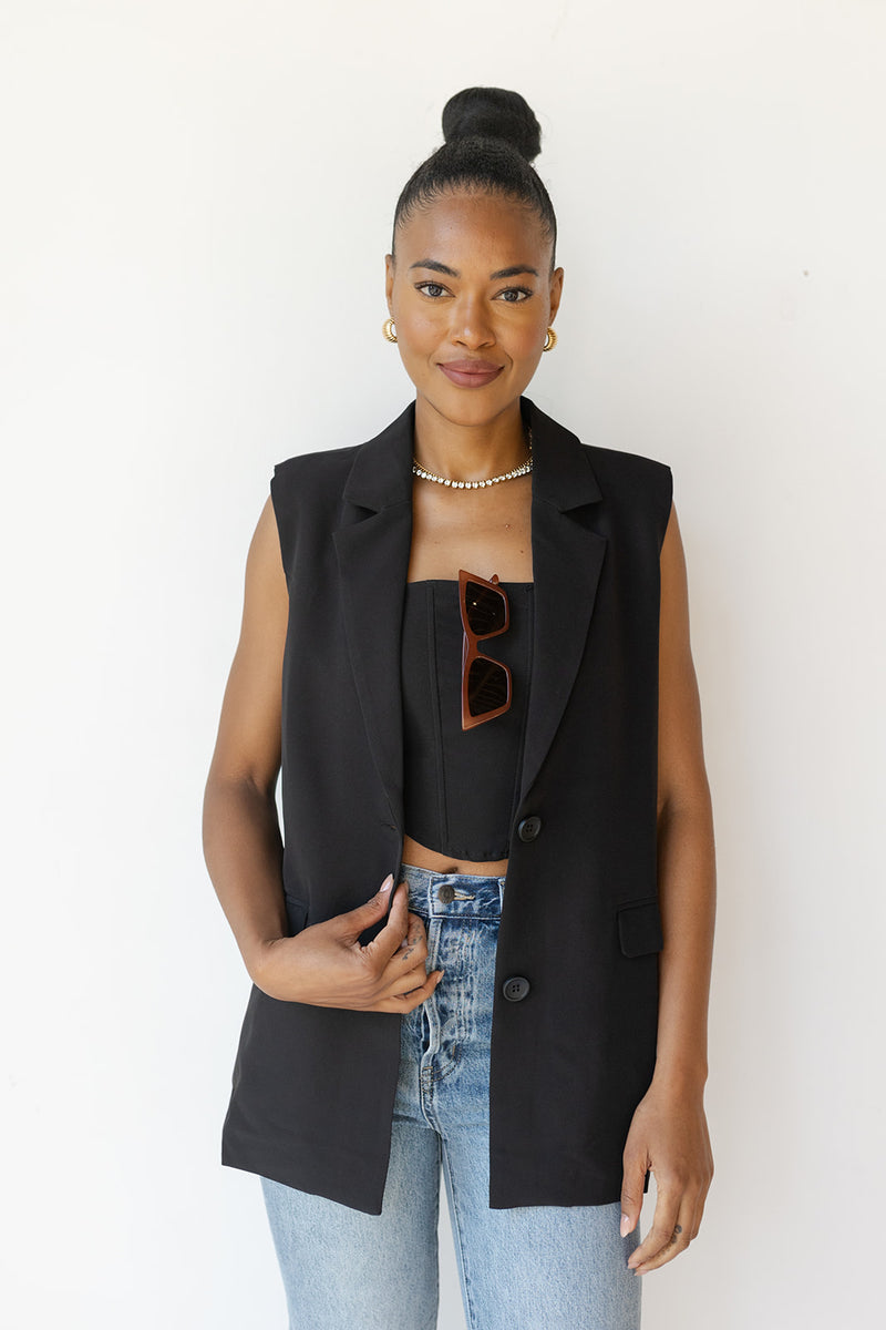 mode, saylor sleeveless blazer vest