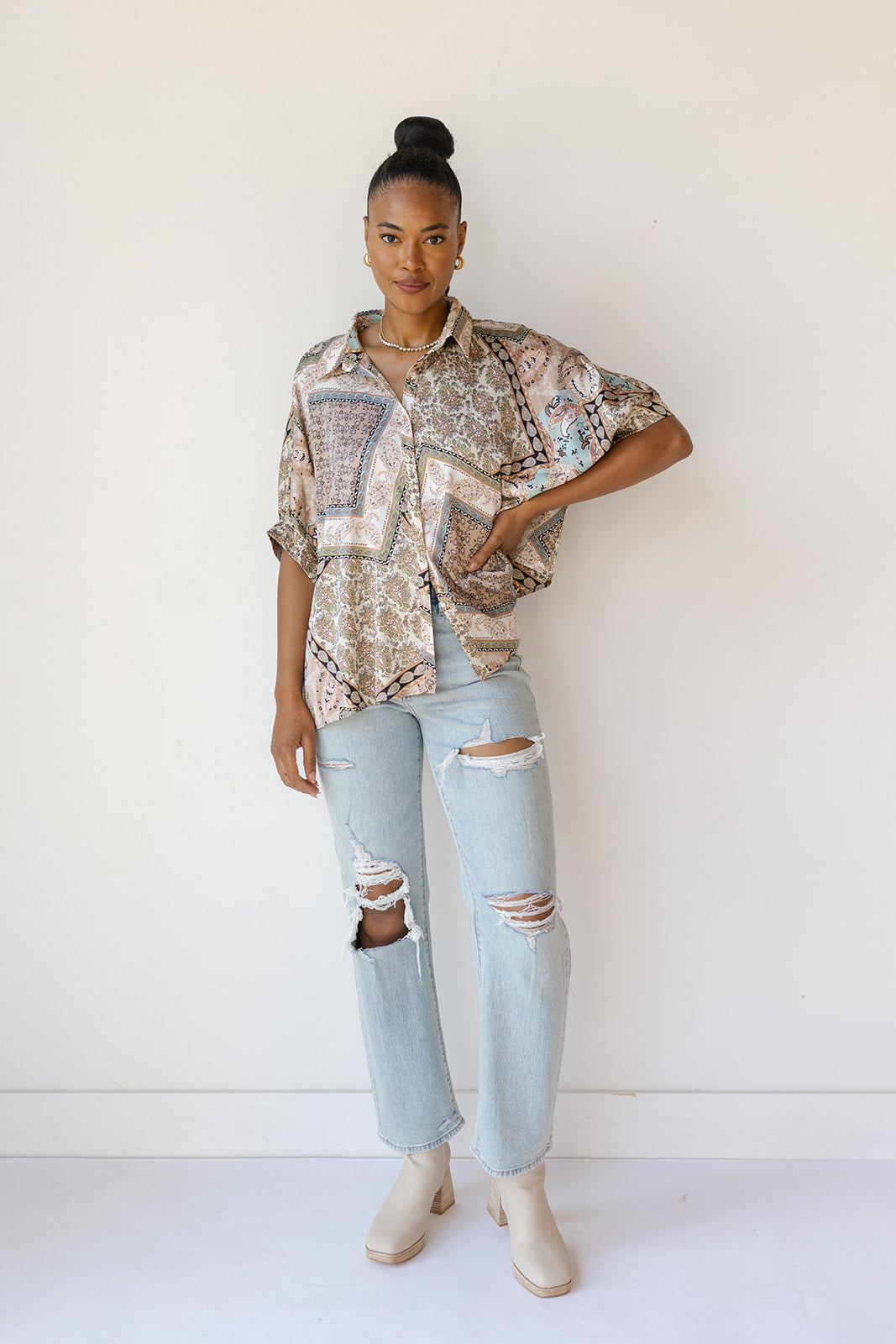 mode, calliope print blouse