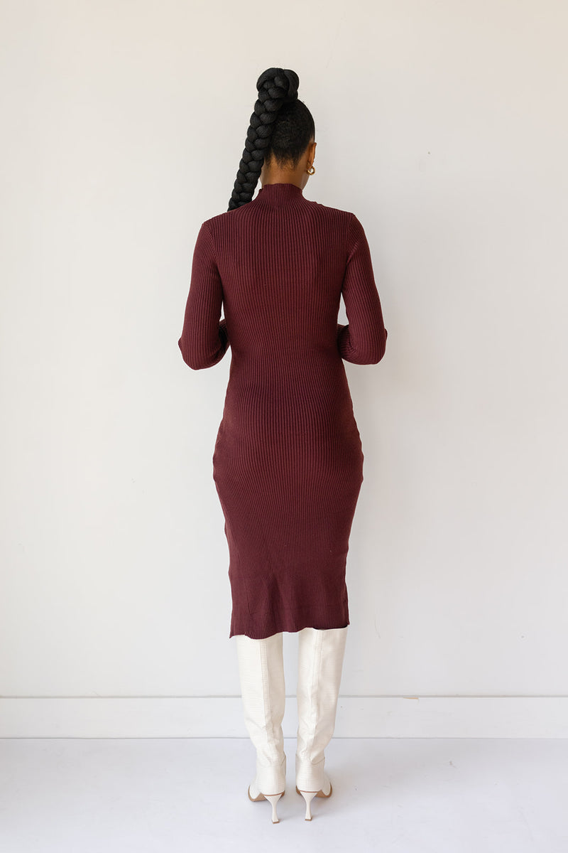 mode, scarlet midi turtleneck dress
