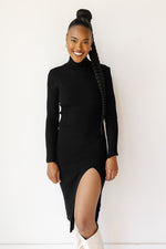 mode, scarlet midi turtleneck dress