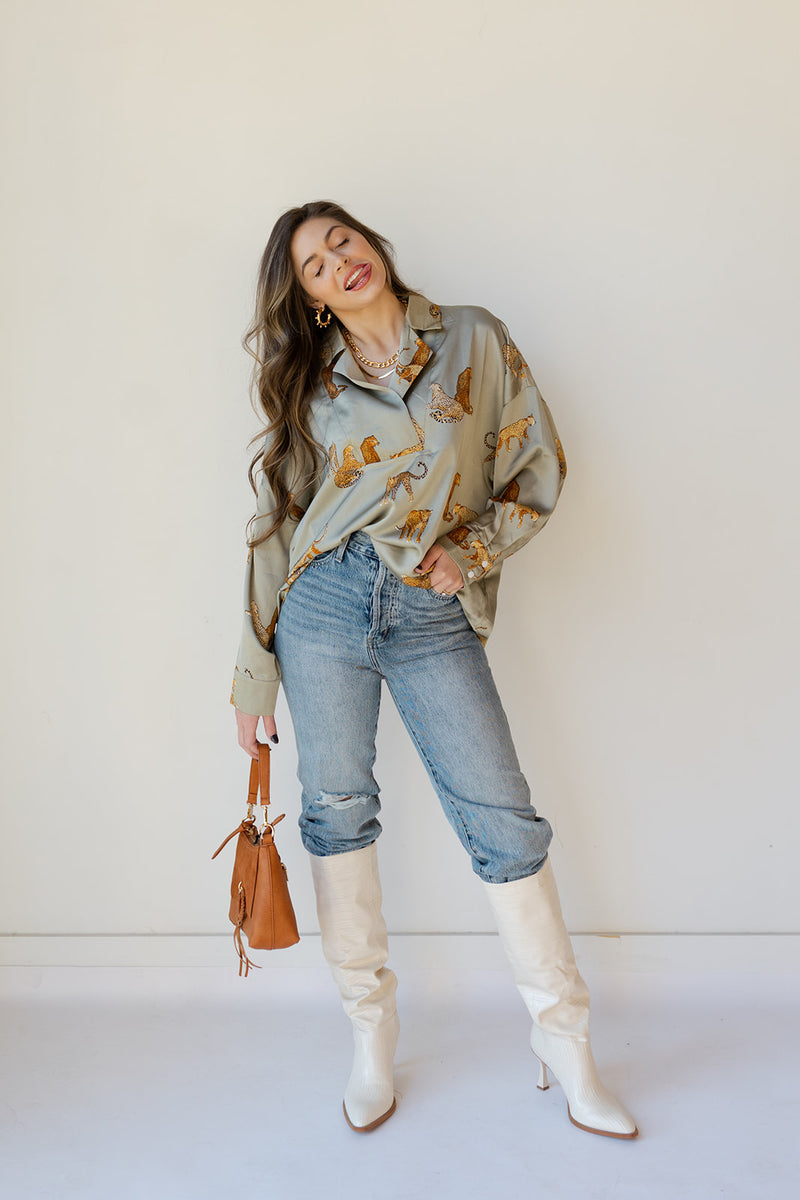 mode, sassy satin cheetah top