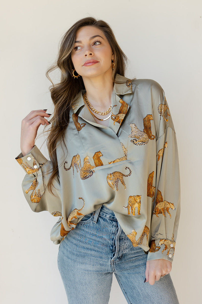 mode, sassy satin cheetah top