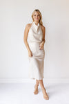 mode, holly halter cowl neck midi dress