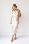 mode, holly halter cowl neck midi dress