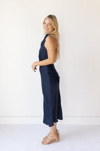 mode, holly halter cowl neck midi dress