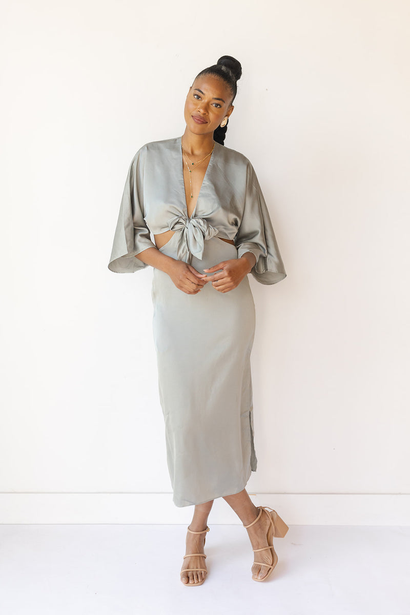 mode, serenade me satin midi dress