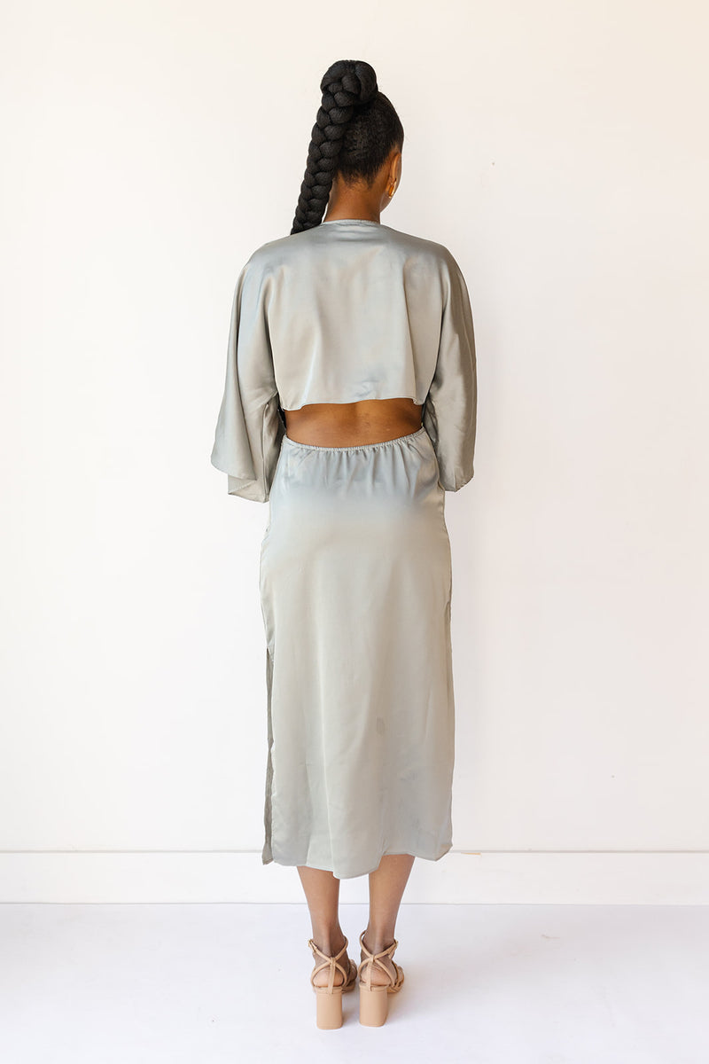 mode, serenade me satin midi dress