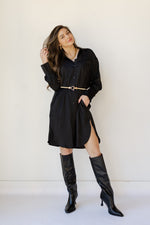 mode, sandi satin button down dress
