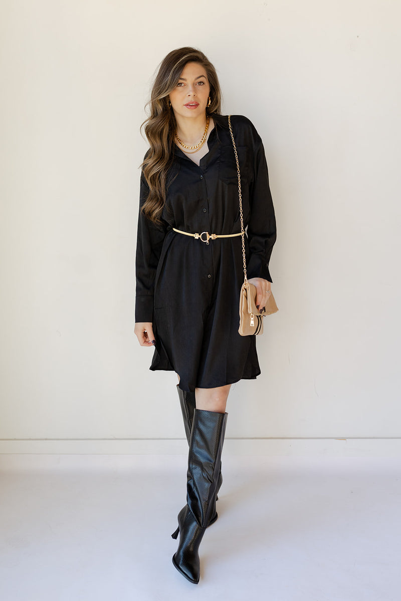 mode, sandi satin button down dress