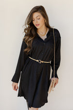 mode, sandi satin button down dress