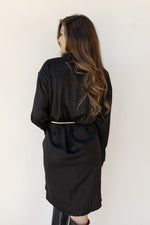 mode, sandi satin button down dress