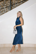 mode, holly halter cowl neck midi dress