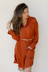 mode, sandi satin button down dress