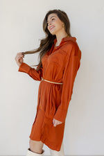 mode, sandi satin button down dress