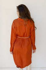 mode, sandi satin button down dress
