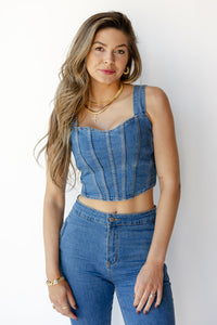 mode, journi denim corset top