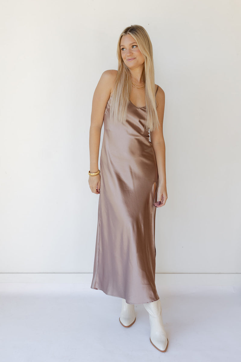 mode, soiree satin maxi dress