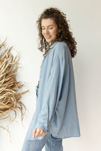 mode, see through button down shirt