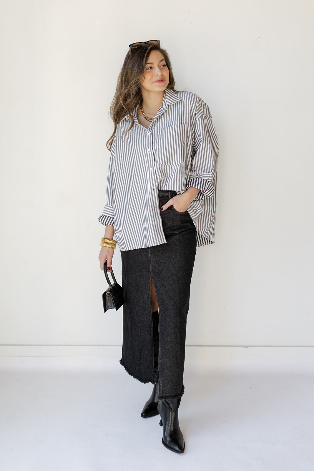 mode, salma striped button down oversized shirt