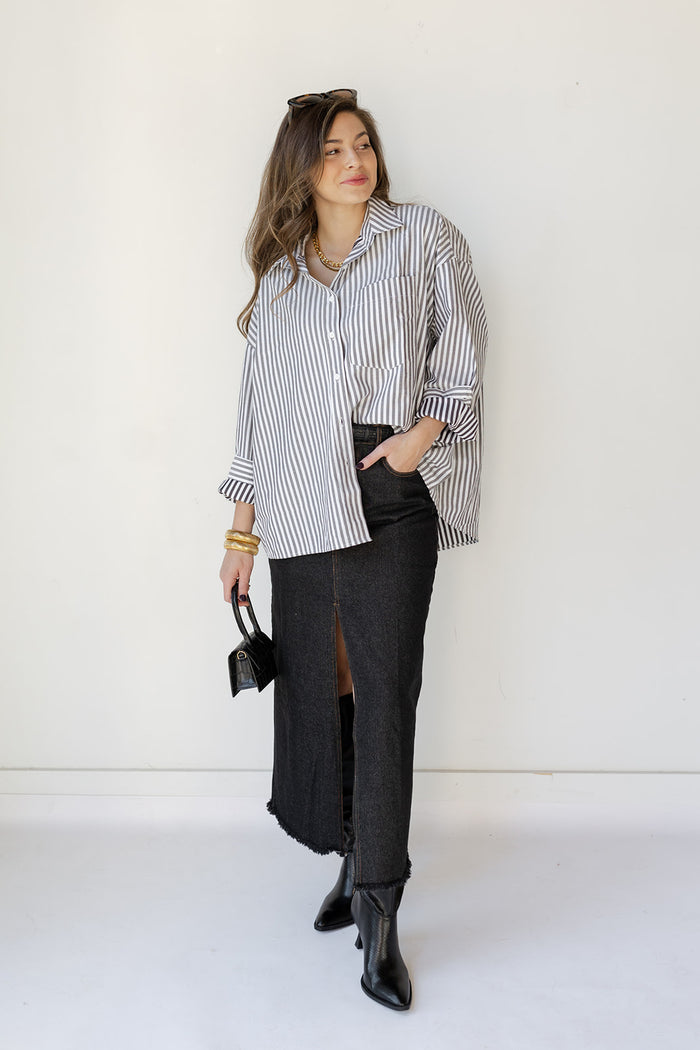 mode, salma striped button down oversized shirt