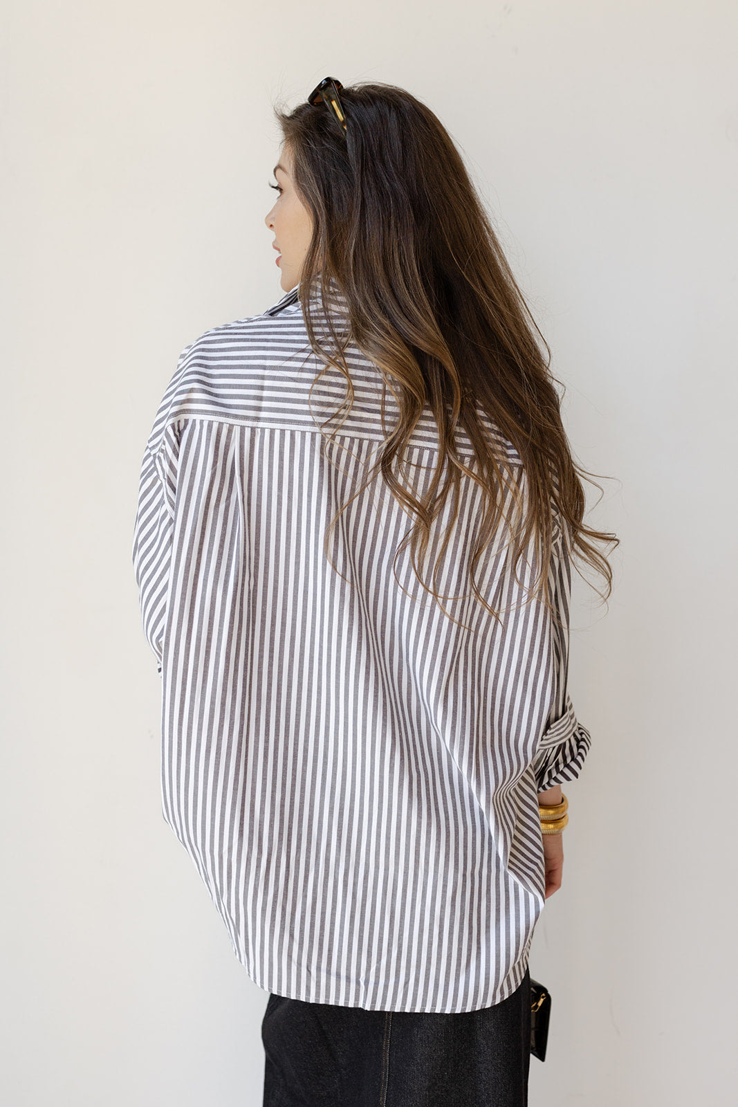 mode, salma striped button down oversized shirt