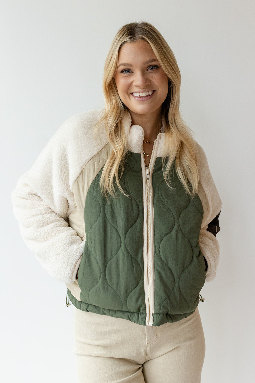 mode, sutton sherpa quilted jacket