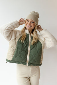 mode, sutton sherpa quilted jacket