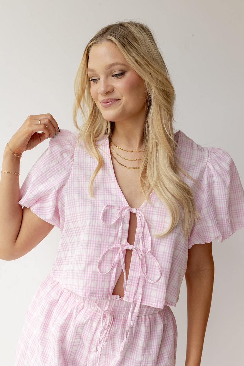 mode, kaylee plaid bubble top