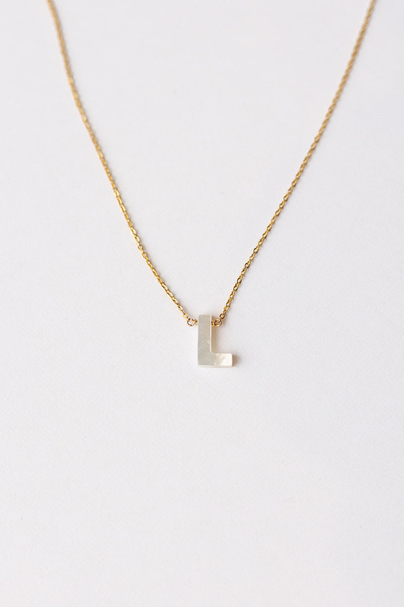 mode, mother of pearl initial necklace