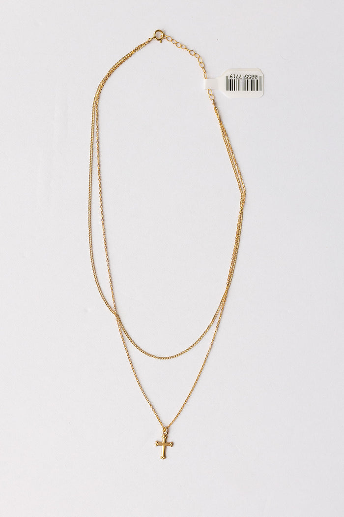 mode, double chain w cross necklace